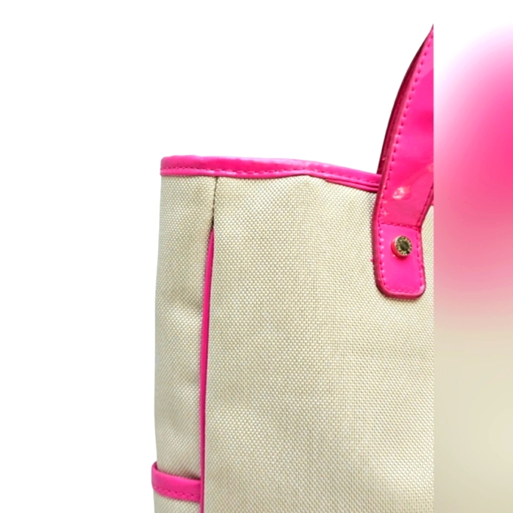 Victoria's Secret Pink Patent Leather & Cream Canvas Large Tote Bag Purse Beach - Picture 7 of 12